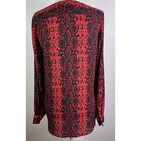 VINCE CAMUTO Womens Snake Print Balloon Sleeve Top XS Red Dark Romantic Vixen - Picture 5 of 11